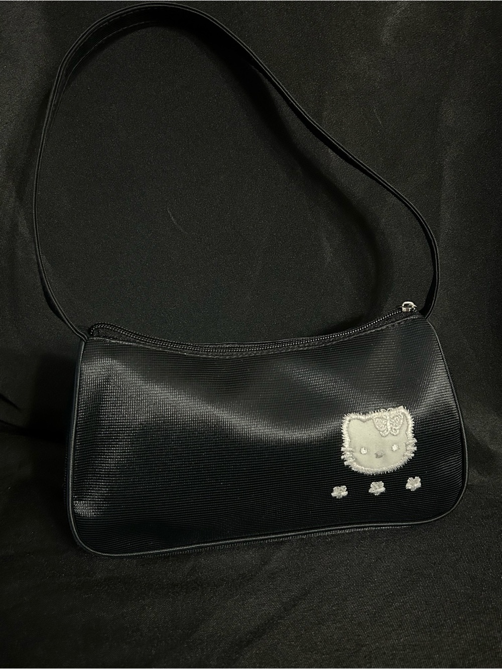 Black Hello Kitty Shoulder Bag with Embroidered Patch